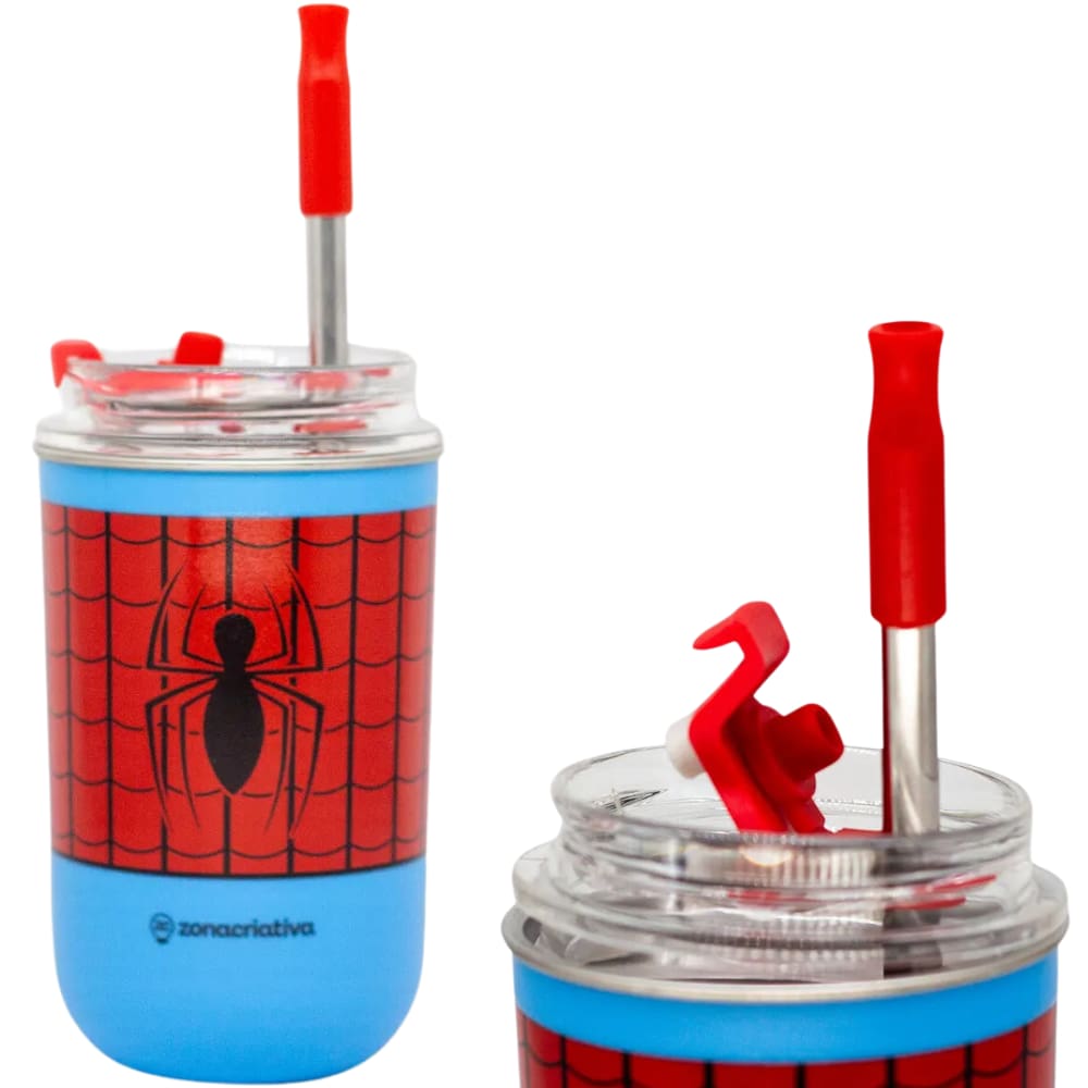 Copo Homem-Aranha Spider-Man Térmico Quente Gelado 300ml Com Tampa E Canudo Oficial Marvel
