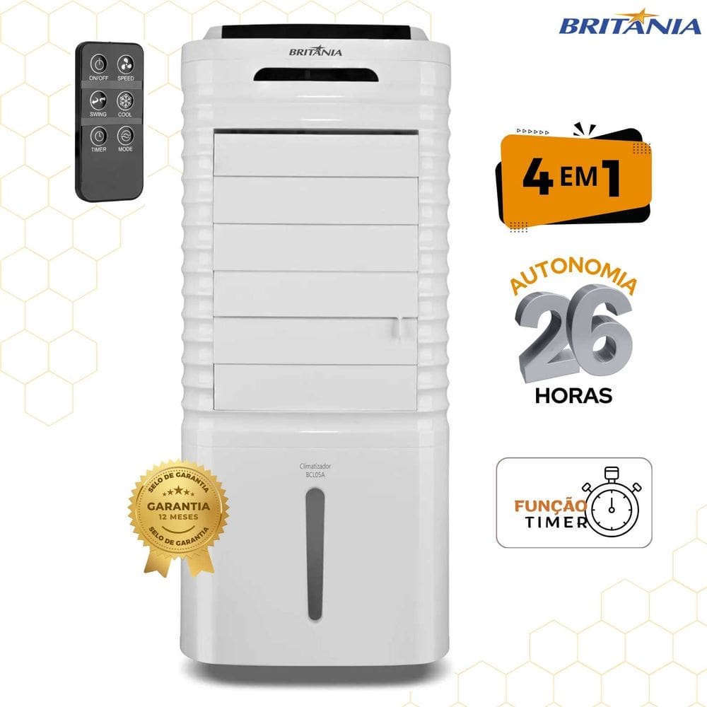 CLIMATIZADOR 4 EM 1 | CONTROLE | 26h AUTONOMIA | TIMER - BRITÂNIA