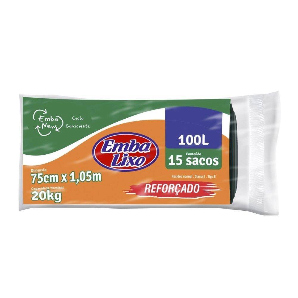 Saco de Lixo Embalixo Rolo Reforçado Preto 100L - Embalagem com 15 Unidades