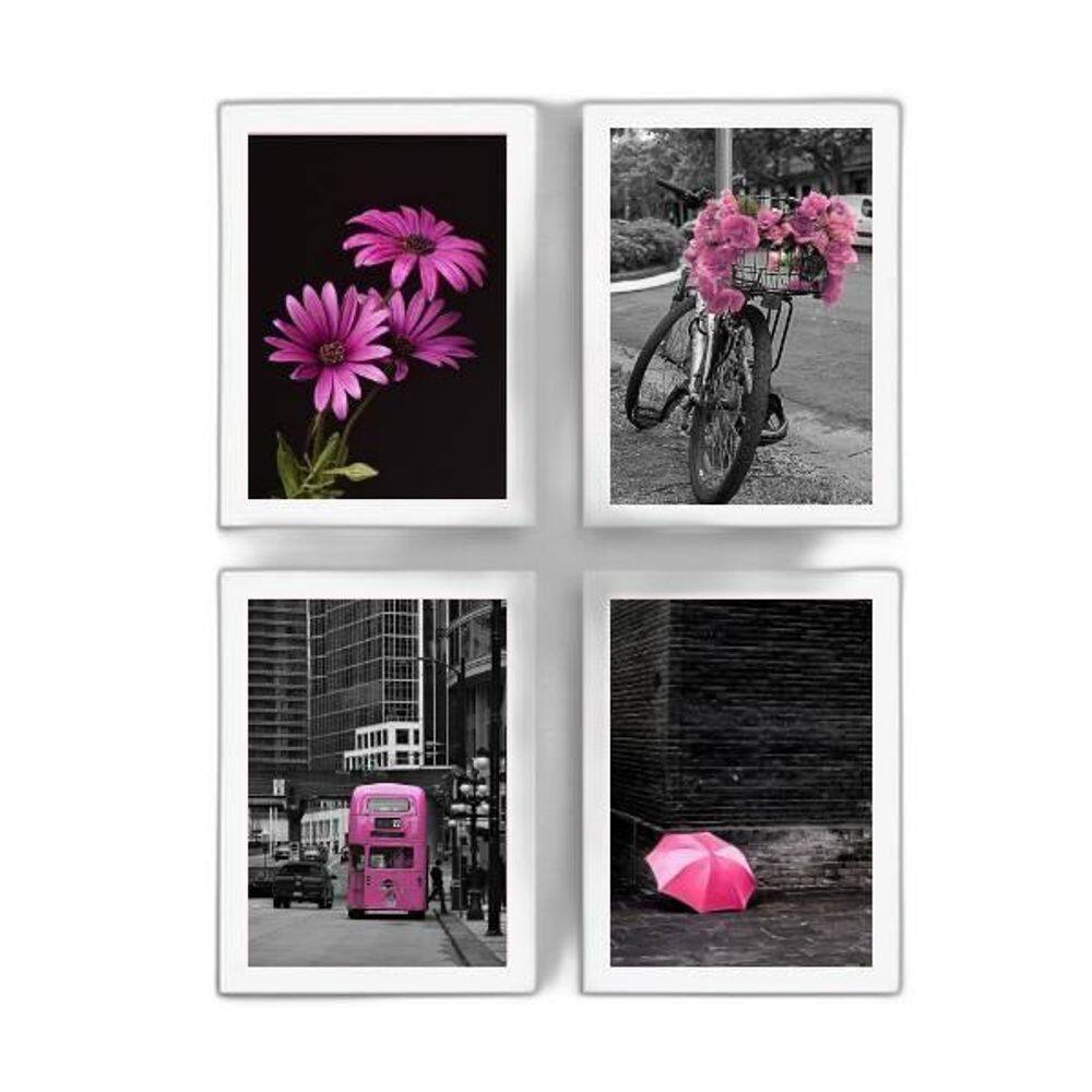 Kit 4 Quadros Fotografias Rosas 45X34Cm Com Vidro Branca