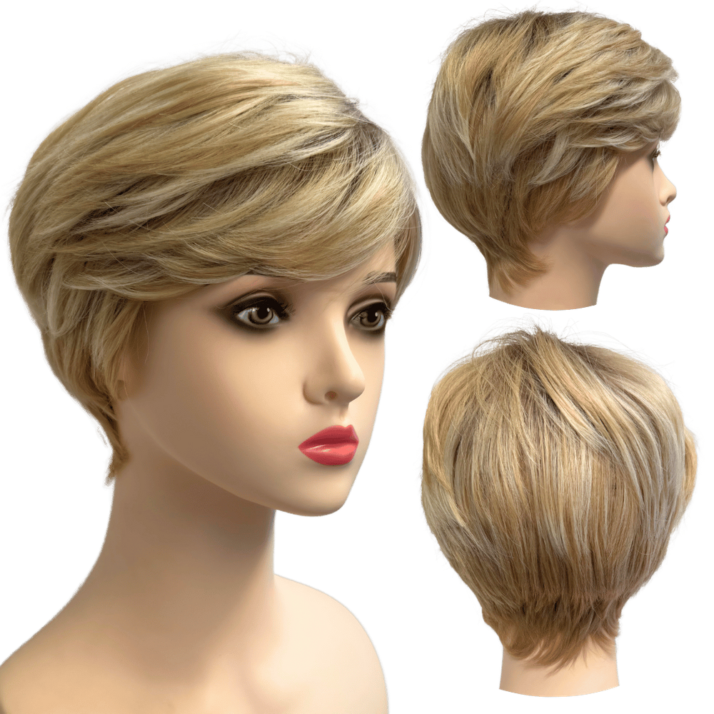 Peruca curta loira c/ franja unissex orgânica ombre hair