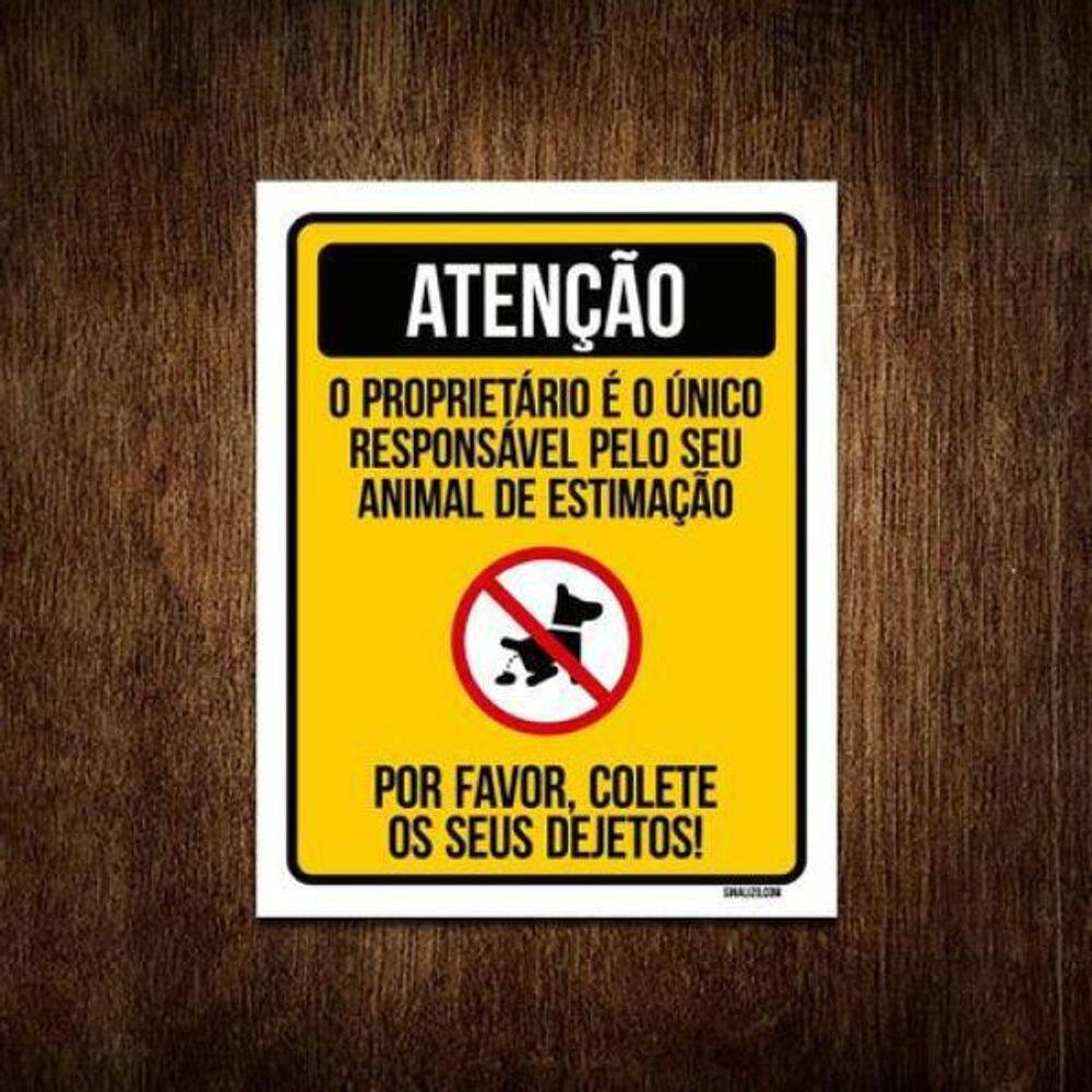 Placa Sinalização Por Favor Colete Dejetos De Cão 18x23 5un