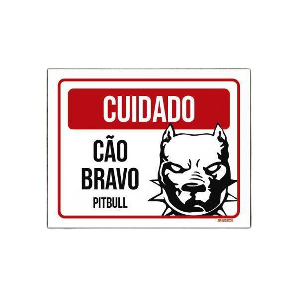 Placa Cuidado Cão Cachorro Bravo Pitbull 27X35