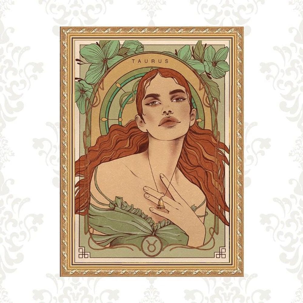 Quadro Moldura Dourada Signo Touro 45X34Cm