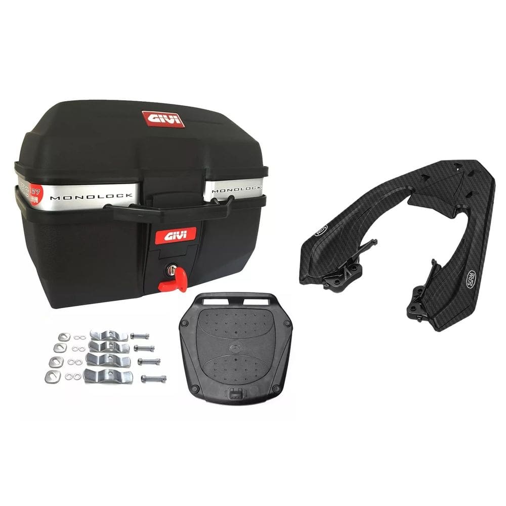 KIT BAÚ MOTO 27L M.LOCK TRAFFIC E27M + BAGAGEIRO SCAM Cb Twister 250 2016 A 2022 FiberForce