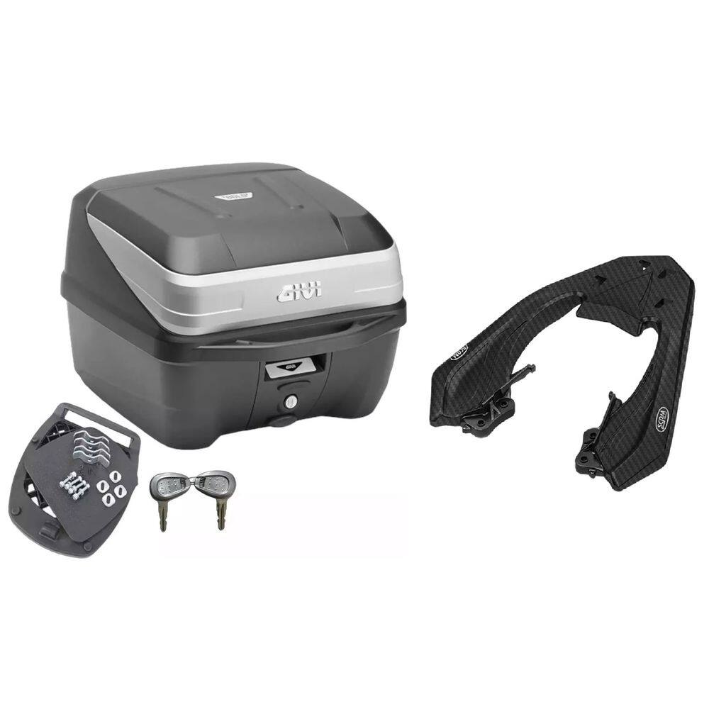 Kit Baú Moto 33L Monolock Traffic Iii + Bagageiro Scam Cb 250 Twister 2016 Até 2021