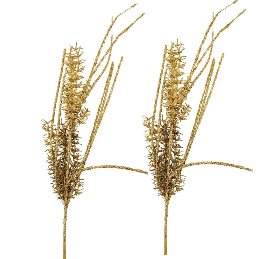 Jogo 2 Galhos Decorativo Natal Alecrim Glitter Dourado Luxo 57cm - Bela Flor