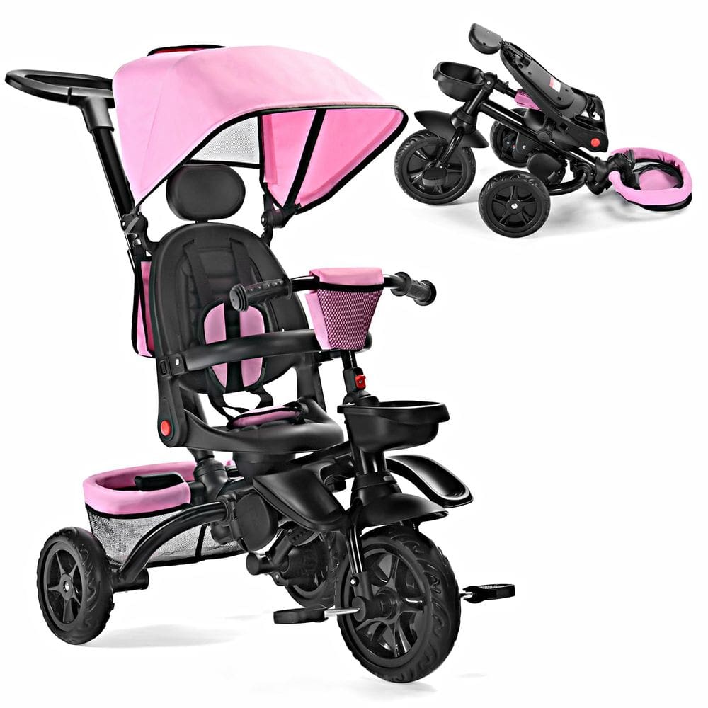Triciclo infantil dobrável TODEFULL para bebês 8 em 1 rosa 1-5Y