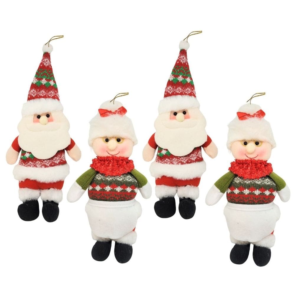 Jogo Papai Noel e Mamãe Noel Pelúcia Pendente 30cm Gorro Crochê 4 Peças - Master Christmas