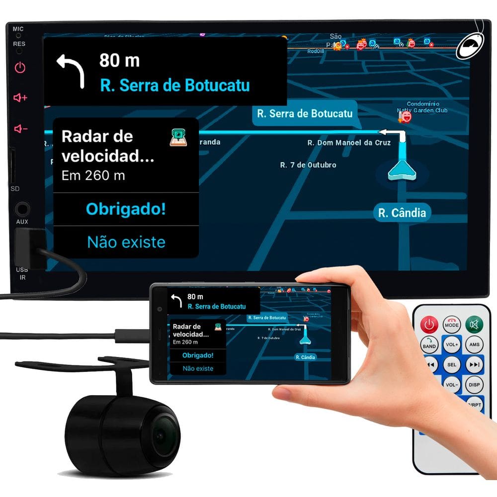 Multimídia MP5 2 Din 7" Polegadas H-Tech HT-3625CA Android Auto CarPlay + Câmera de Ré