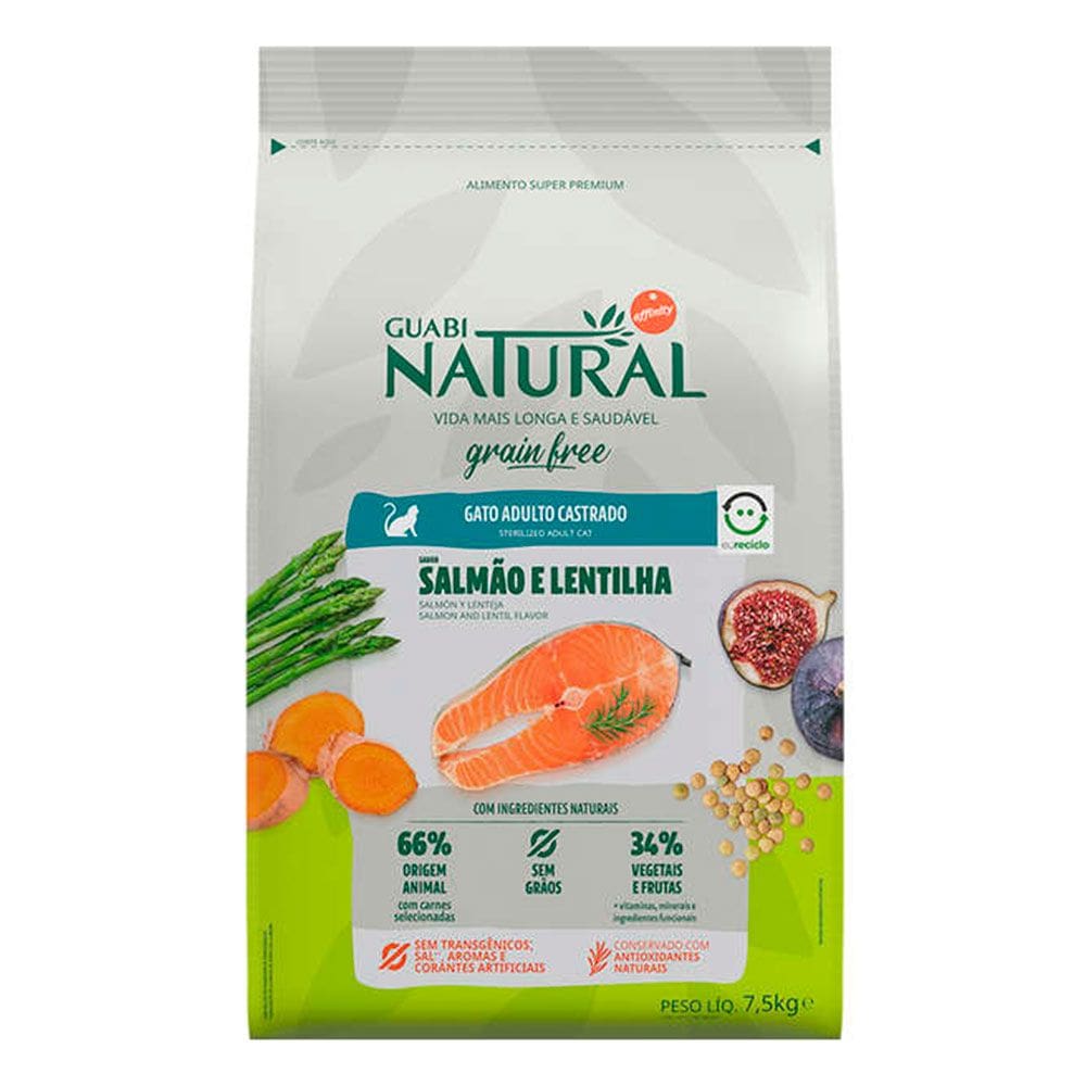 Ração Guabi Natural Gatos Grain Free Castrados Salmão e Lentilha 7,5kg