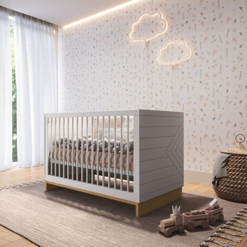 Berço Americano 2 em 1 Mini Cama e Colchão Cubo Branco/Plátano