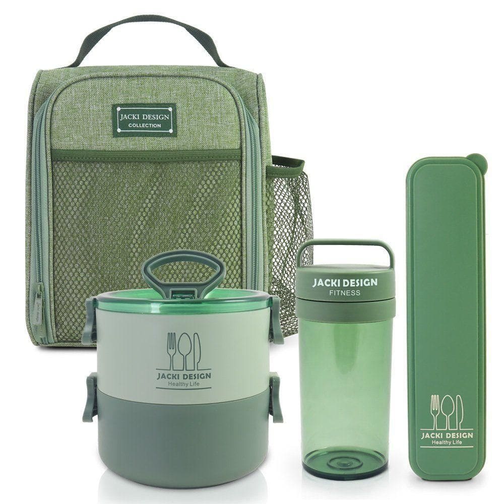 Conjunto Da Linha Joy Com Bolsa Térmica, Porta Talher, Pote De Marmita 2 Andares E Garrafa 430ml Verde