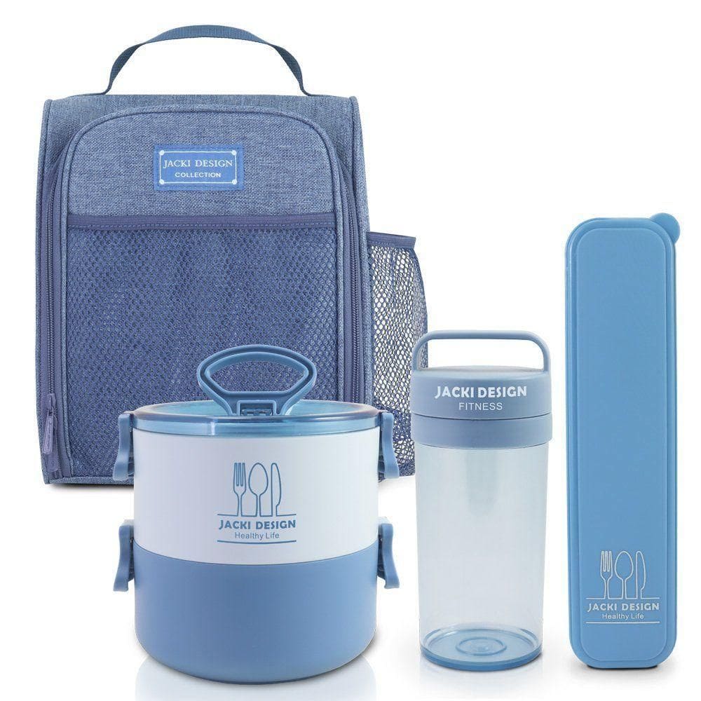 Conjunto Da Linha Joy Com Bolsa Térmica, Porta Talher, Pote De Marmita 2 Andares E Garrafa 430ml Azul