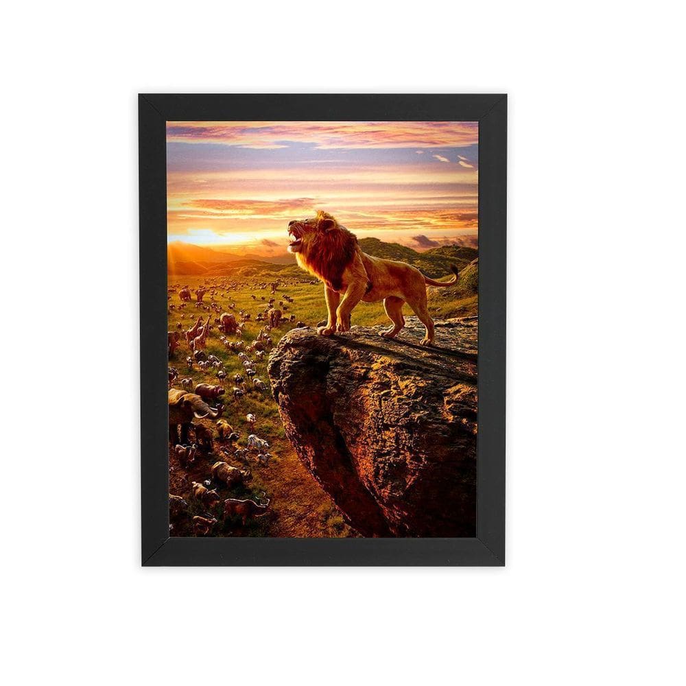 Leão Rugindo Montanha Animais Quadro Moldura Preta 60X40Cm