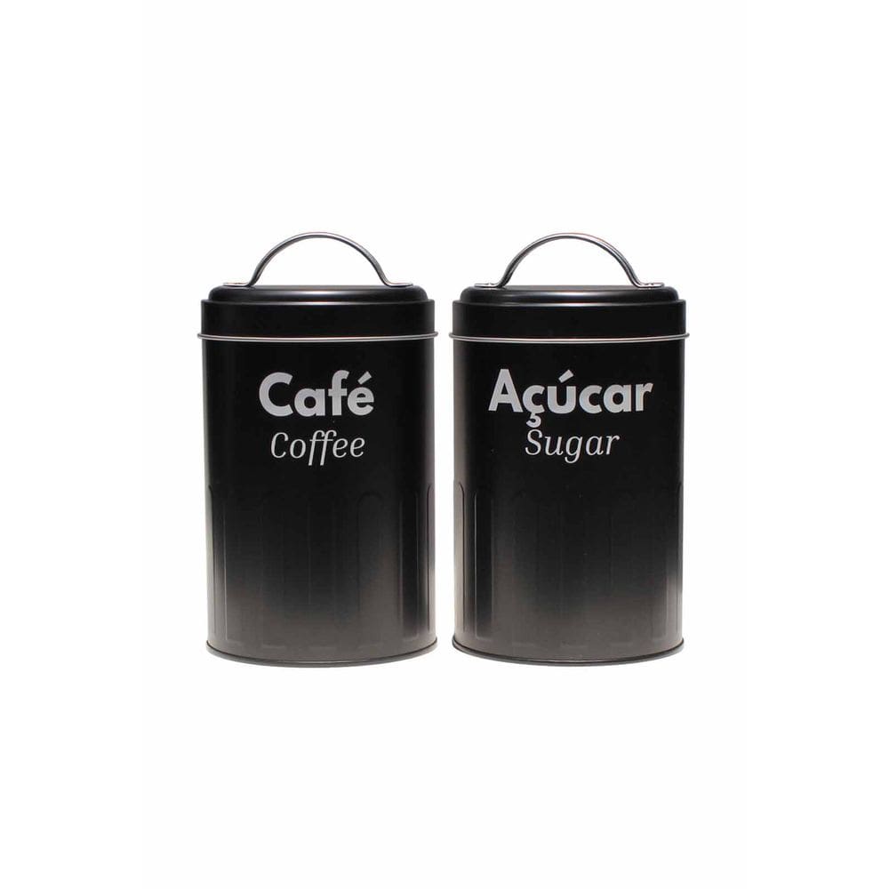 Kit 2 Pote Lata Porta Mantimentos Metal Preto Café e Açucar
