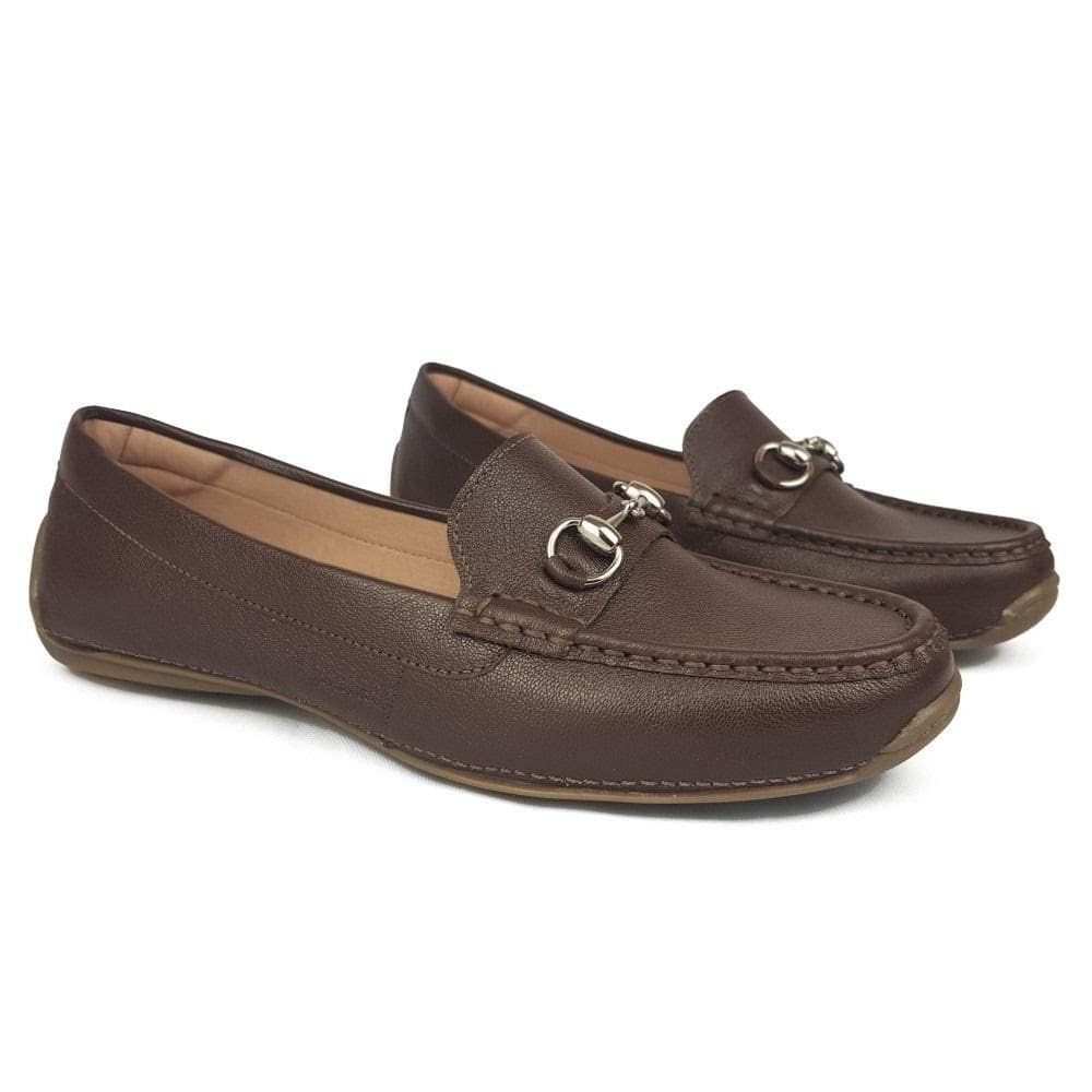 Mocassim Feminino Couro Solado Borracha Fivela Conforto