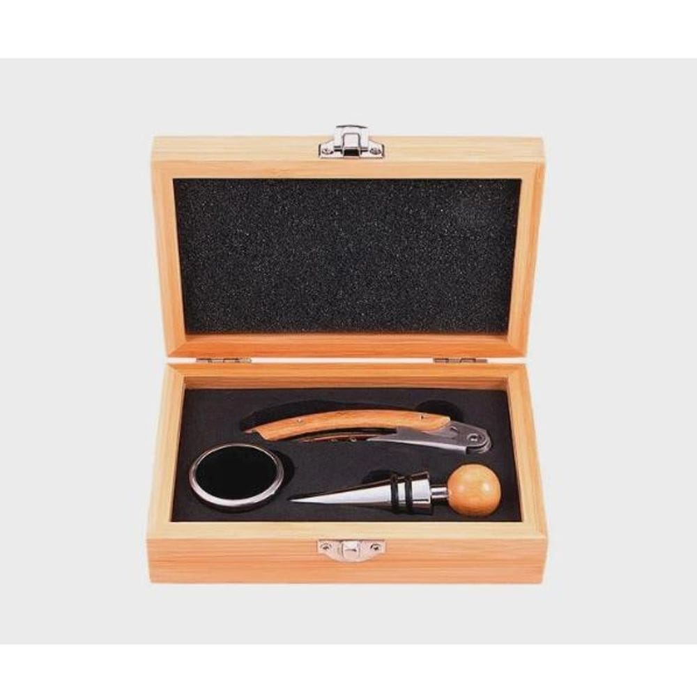 Conjunto Acessórios Para Vinhos Estojo De Bambu Mimo 9415