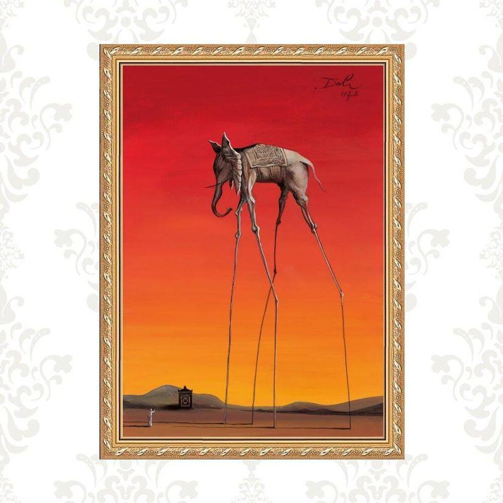 Quadro Moldura Dourada Dalí - Elefante 33X24Cm