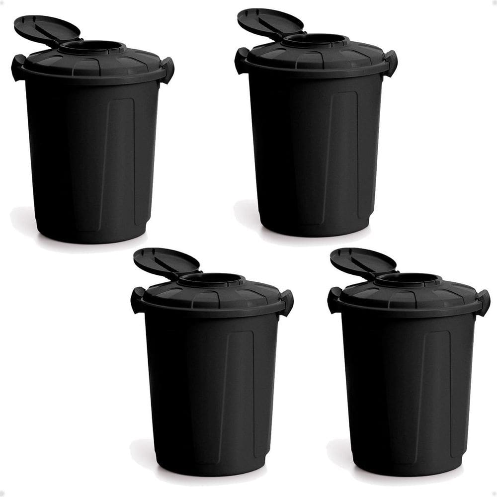 Kit 4 Lixeira Preta Cesto De Lixo Grande Cozinha 60 Litros