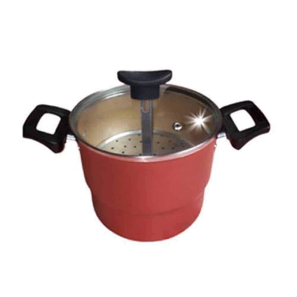 Cuscuzeiro Antiaderente Tampa De Vidro Cor Cereja
