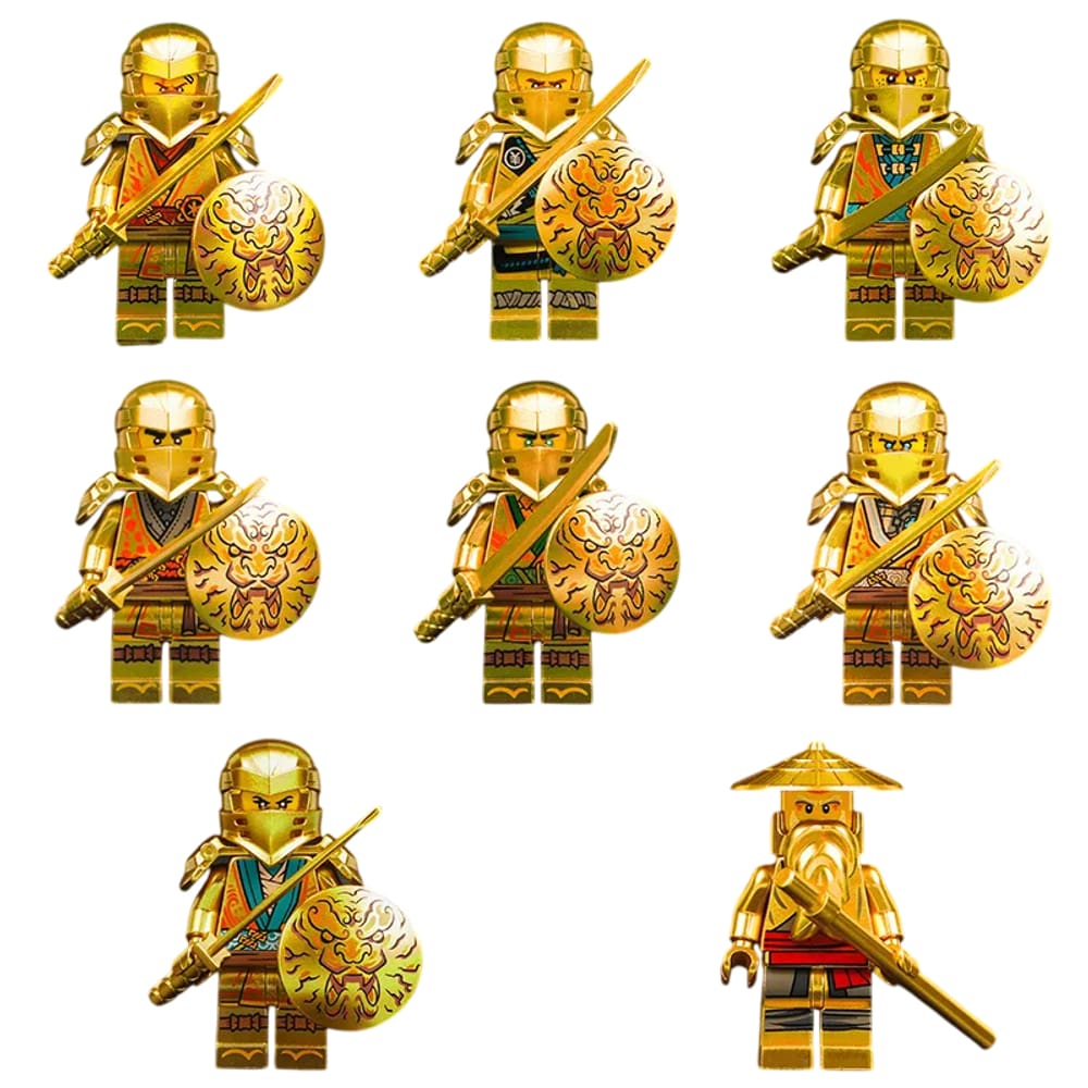 Kit 8 Bonecos Ninjago Dourados Blocos De Montar