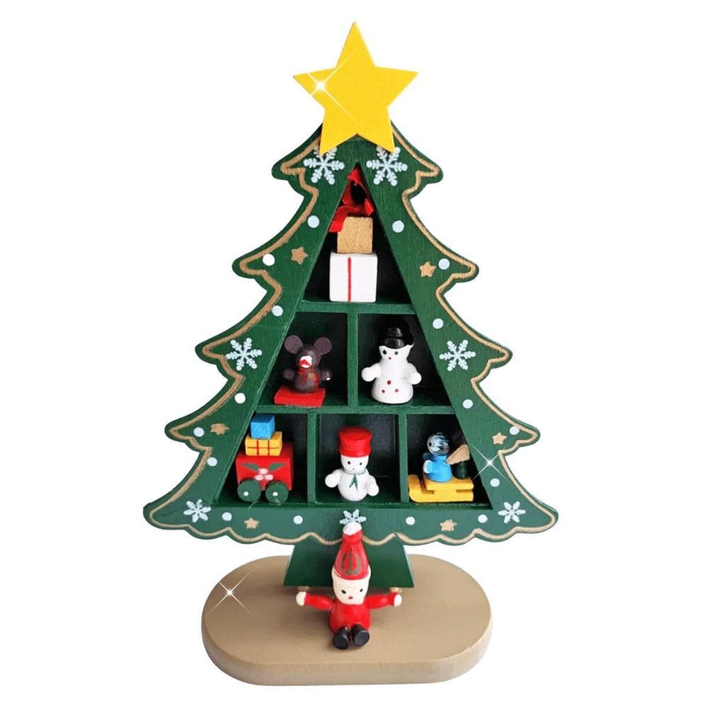 Árvore Natal Em Madeira Papai Noel E Boneco Neve Decoração