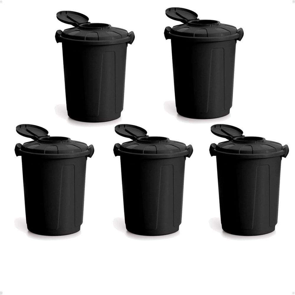 Kit 5 Lixeira Preta Cesto De Lixo Grande Cozinha 60 Litros