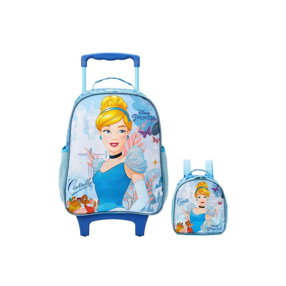 Kit Escolar Mochila De Rodinha+Lancheira Cinderela