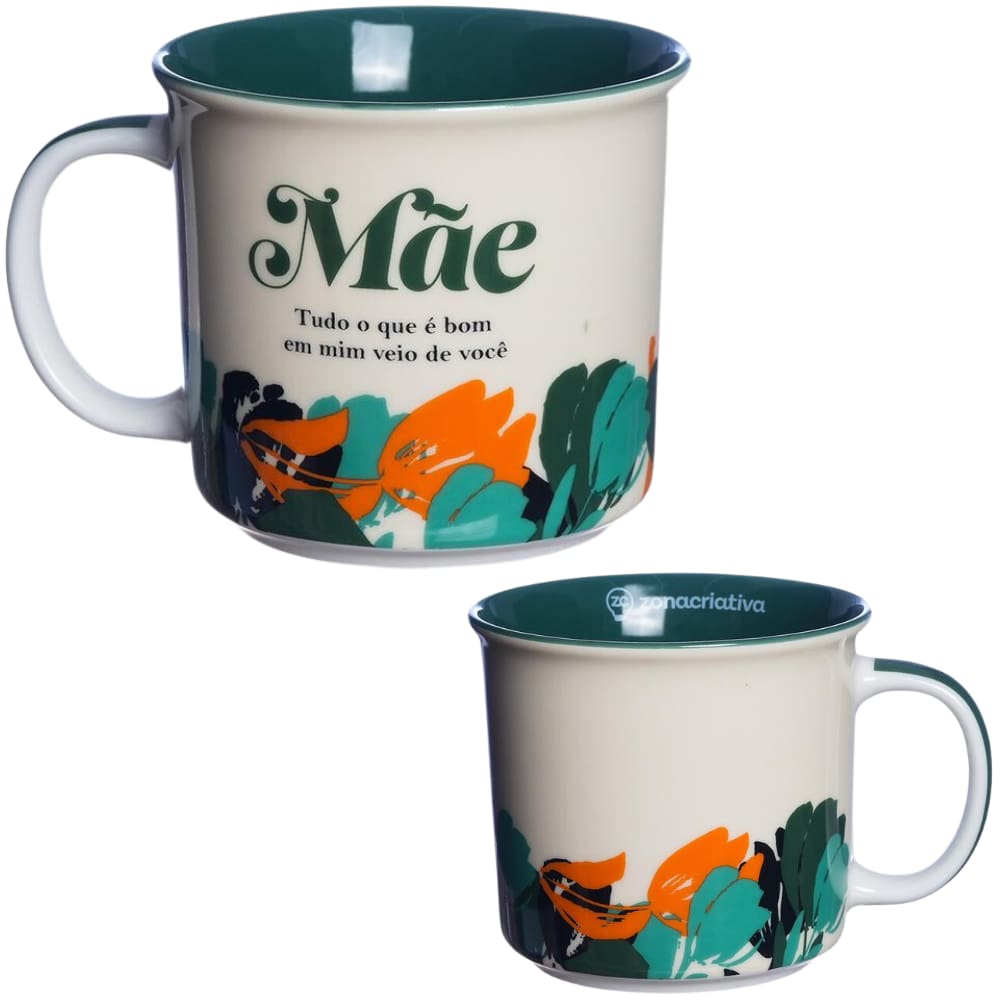 Caneca Mãe Tudo Que É Bom Em Mim Veio De Você Floral Cerâmica 350ml + Caixa Presente
