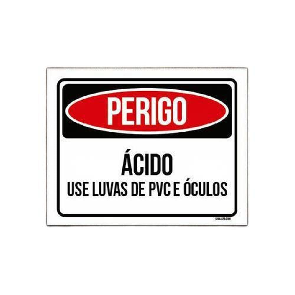 Kit 5 Placas Sinalização Perigo Ácido Use Luvas Pvc Óculos