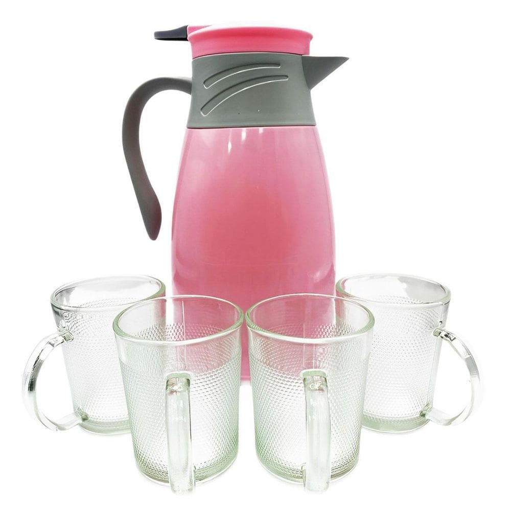 Kit Garrafa Térmica 1 Litro 4 Xicaras Canecas Vidro 220Ml