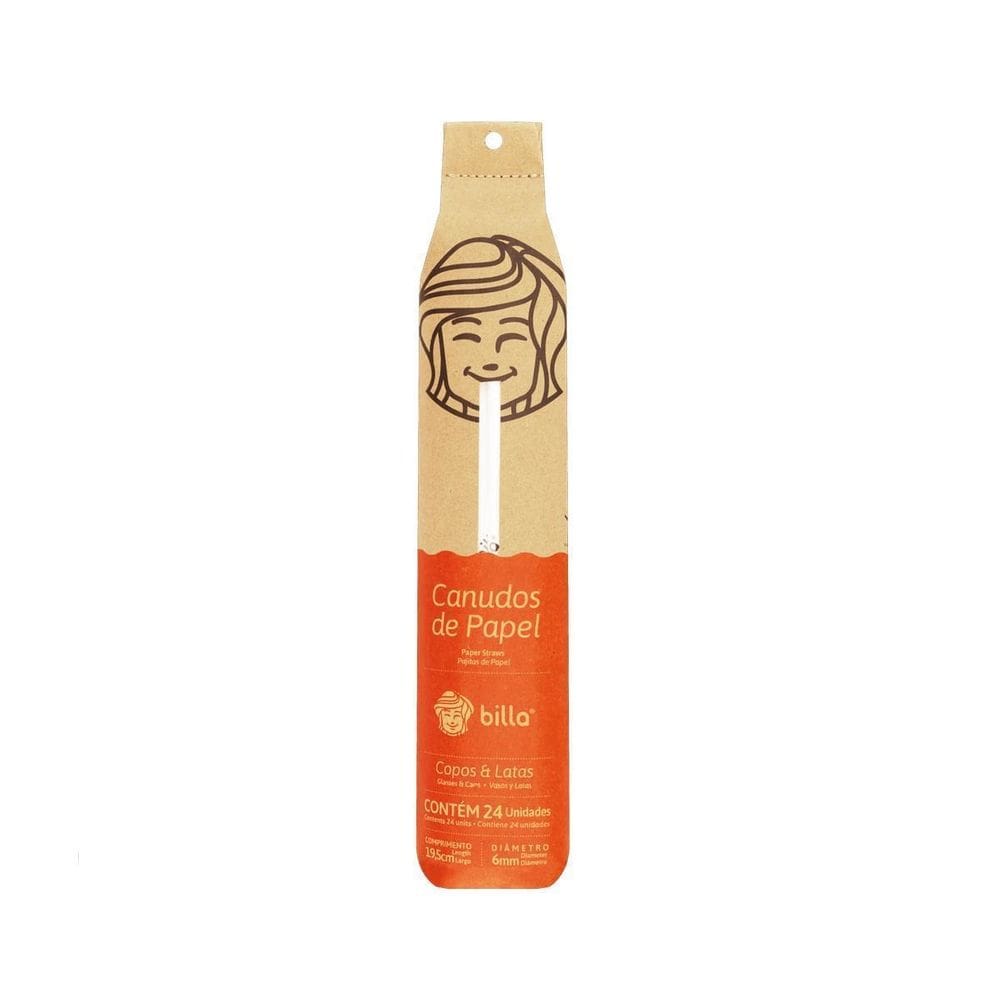 Canudo De Papel Flexível Billa Branco Com 24Un 24,5Cmx6Mm