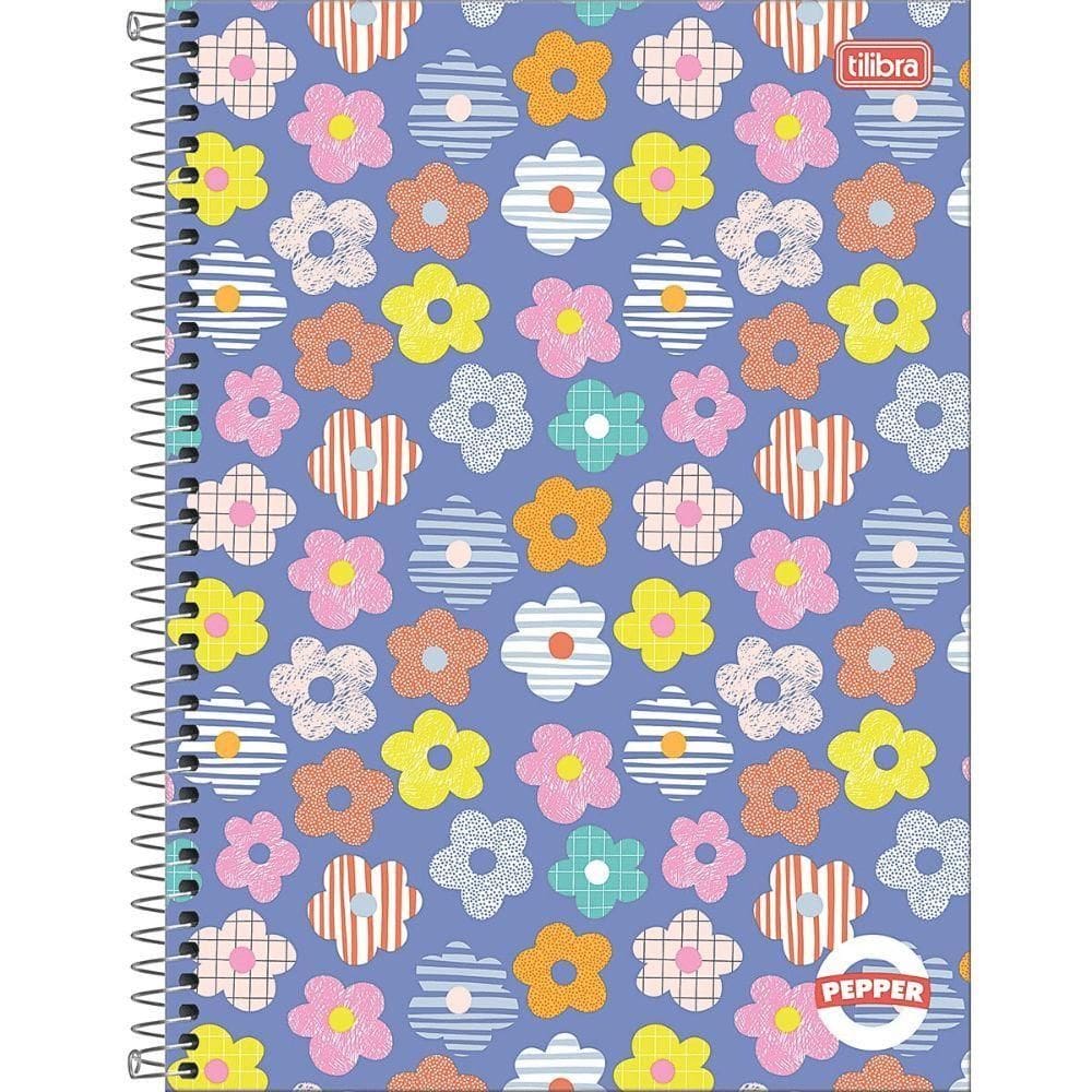 Caderno Espiral Capa Dura Universitário 1 Matéria Pepper Feminino 80 Folhas Tilibra Flores