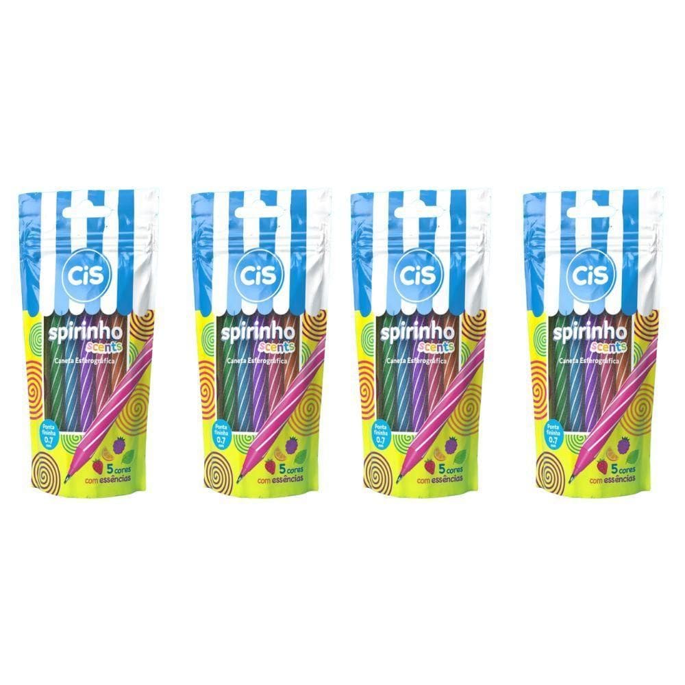 Kit 4 Blister Caneta Esferográfica Mini Cis Spirinho Scents Com Cheirinho Com 5 Cores