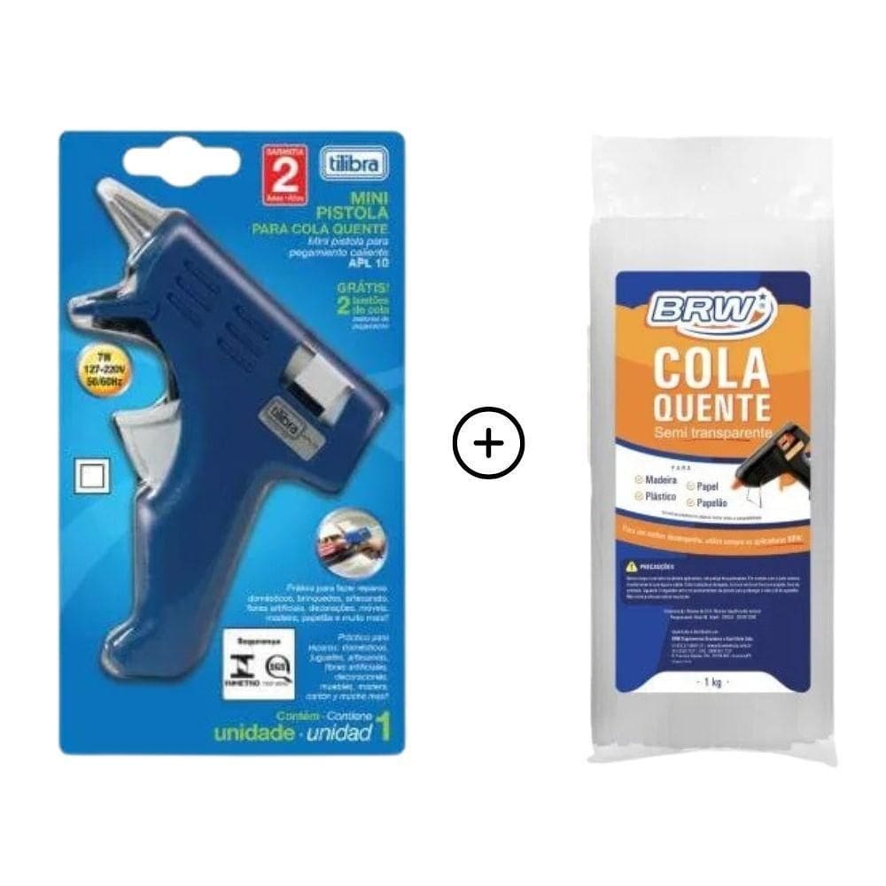 Kit Pistola Cola Quente Pequena Apl10 Tilibra + Bastão Fino 1kg Brw