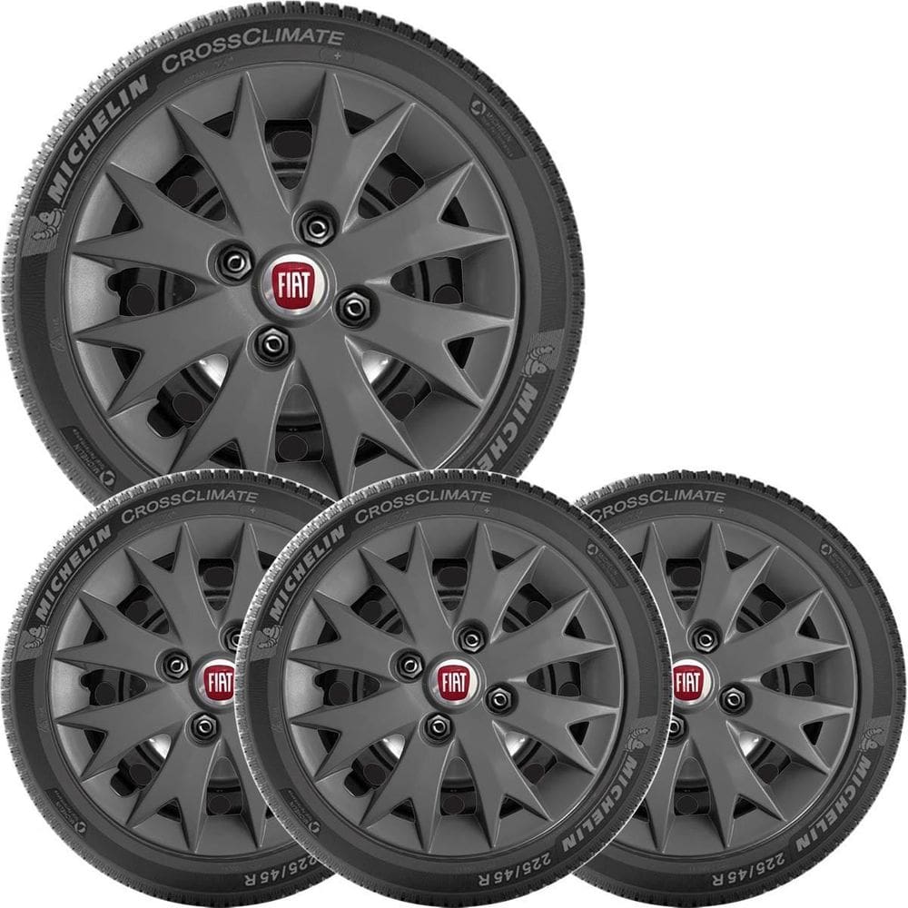 4X Calota Fiat Uno Palio Aro 13 Grafite Com Emblema 158Cb