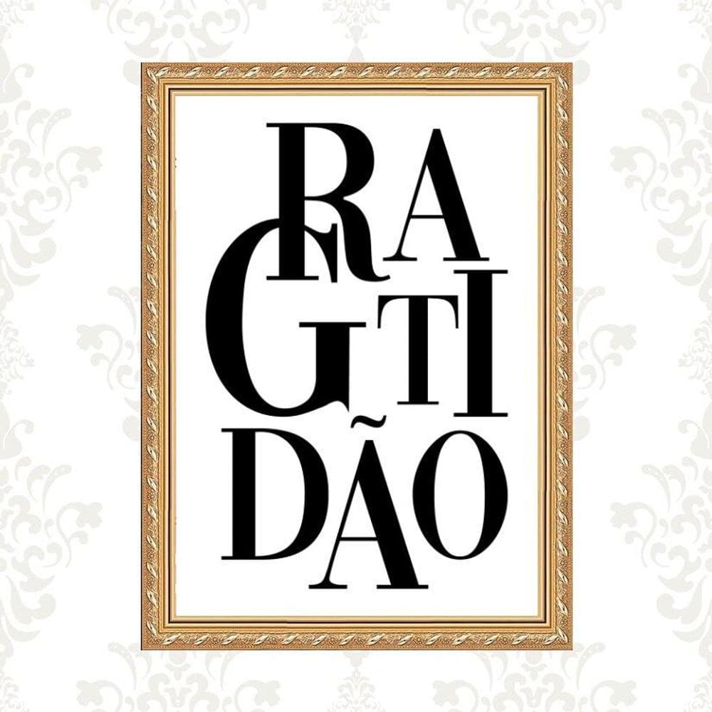 Quadro Moldura Dourada - Gratidão 45X34Cm