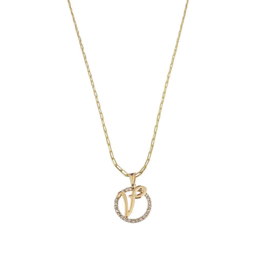 Colar Corrente 50 Cm Feminina Pingente Letra V Banhado Ouro