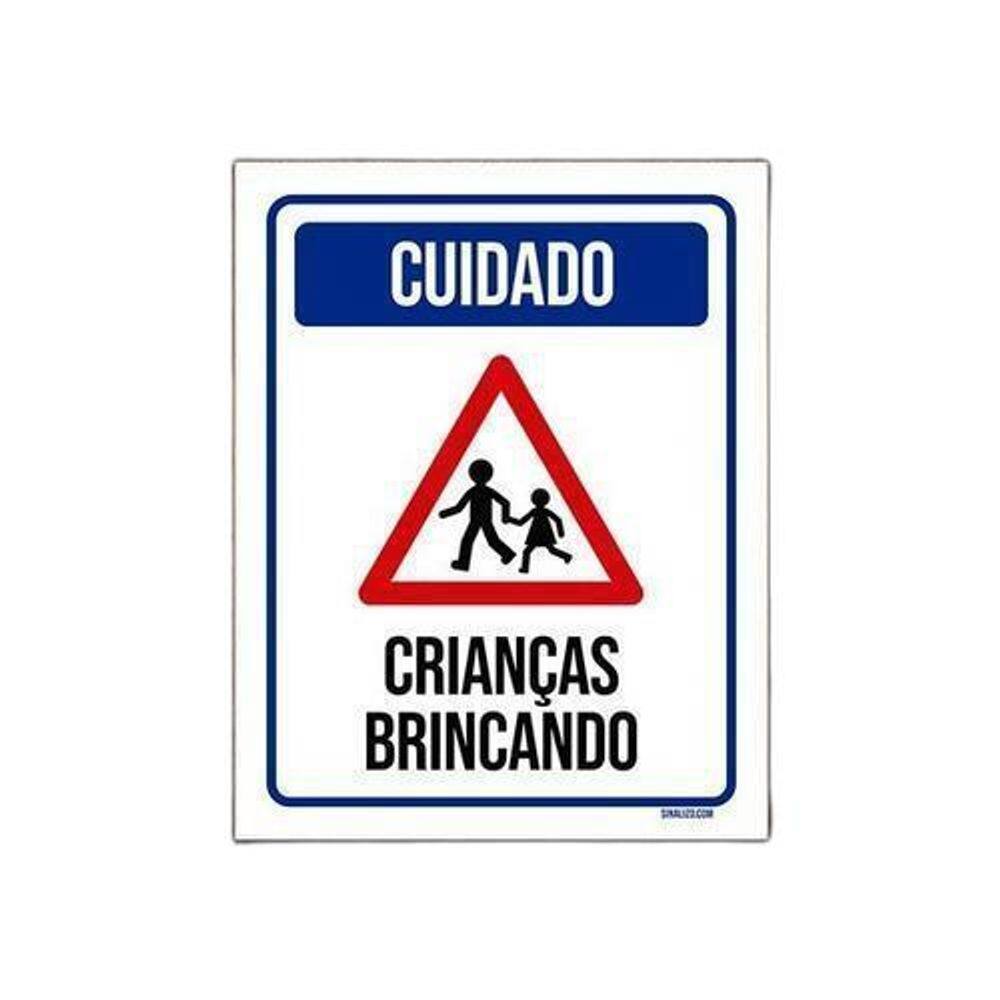 Placa De Sinalização - Cuidado Crianças Brincando 36X46