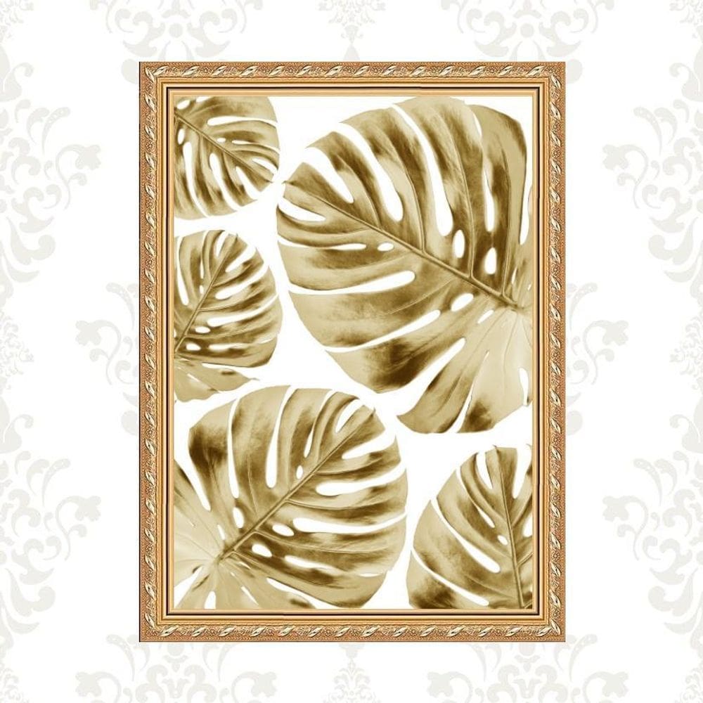 Quadro Moldura Dourada Folhas Costela De Adão 24X18Cm
