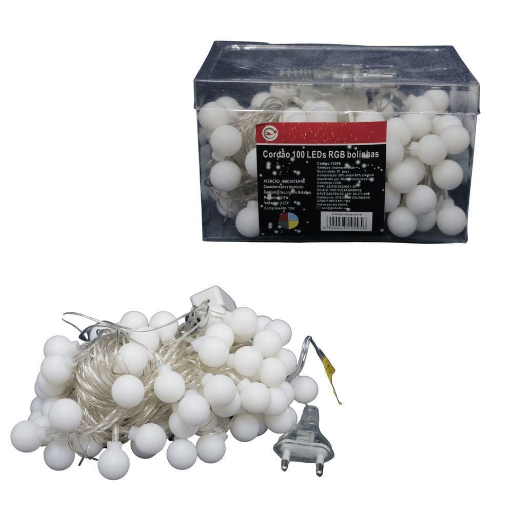 Cordão 100 Leds Bolinha Rgb - Chibrali Transparente