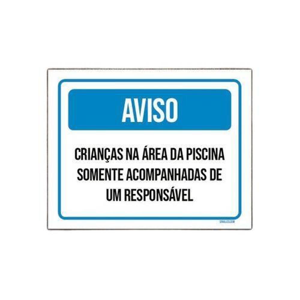 Kit 5 Placa Aviso Crianças Área Piscina Responsável