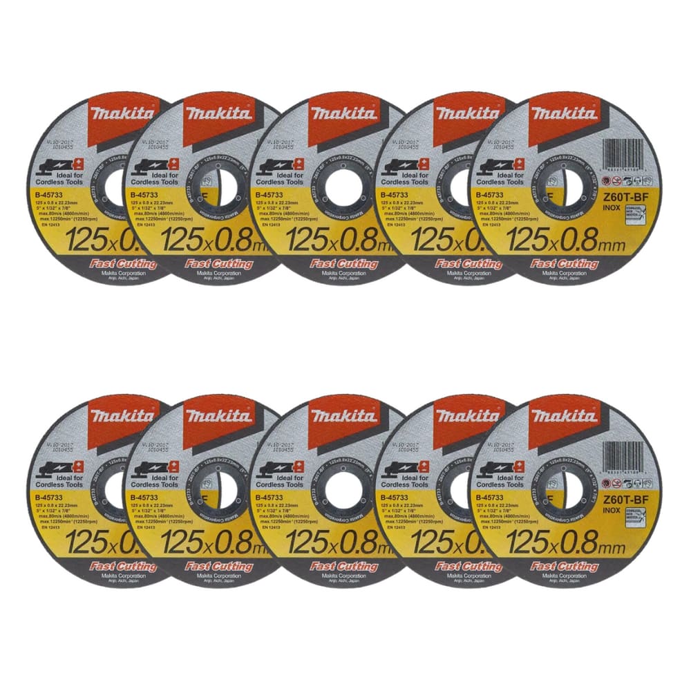 Kit Com 10 Unidades Disco de Corte Abrasivo Fast Cutting 125X0,8X22,23MM B-45733 MAKITA