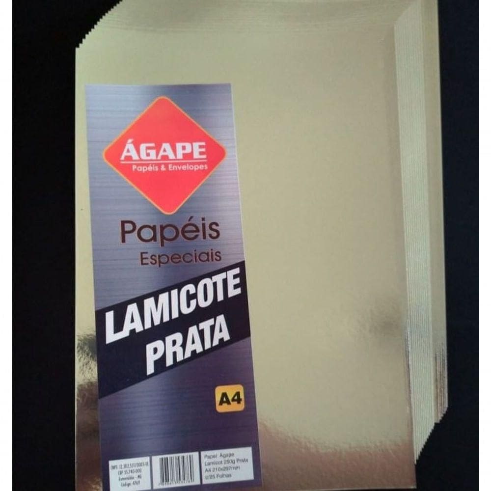 Papel Lamicote A4 210x297mm 250g-m² - 25 Folhas - ágape - Prata