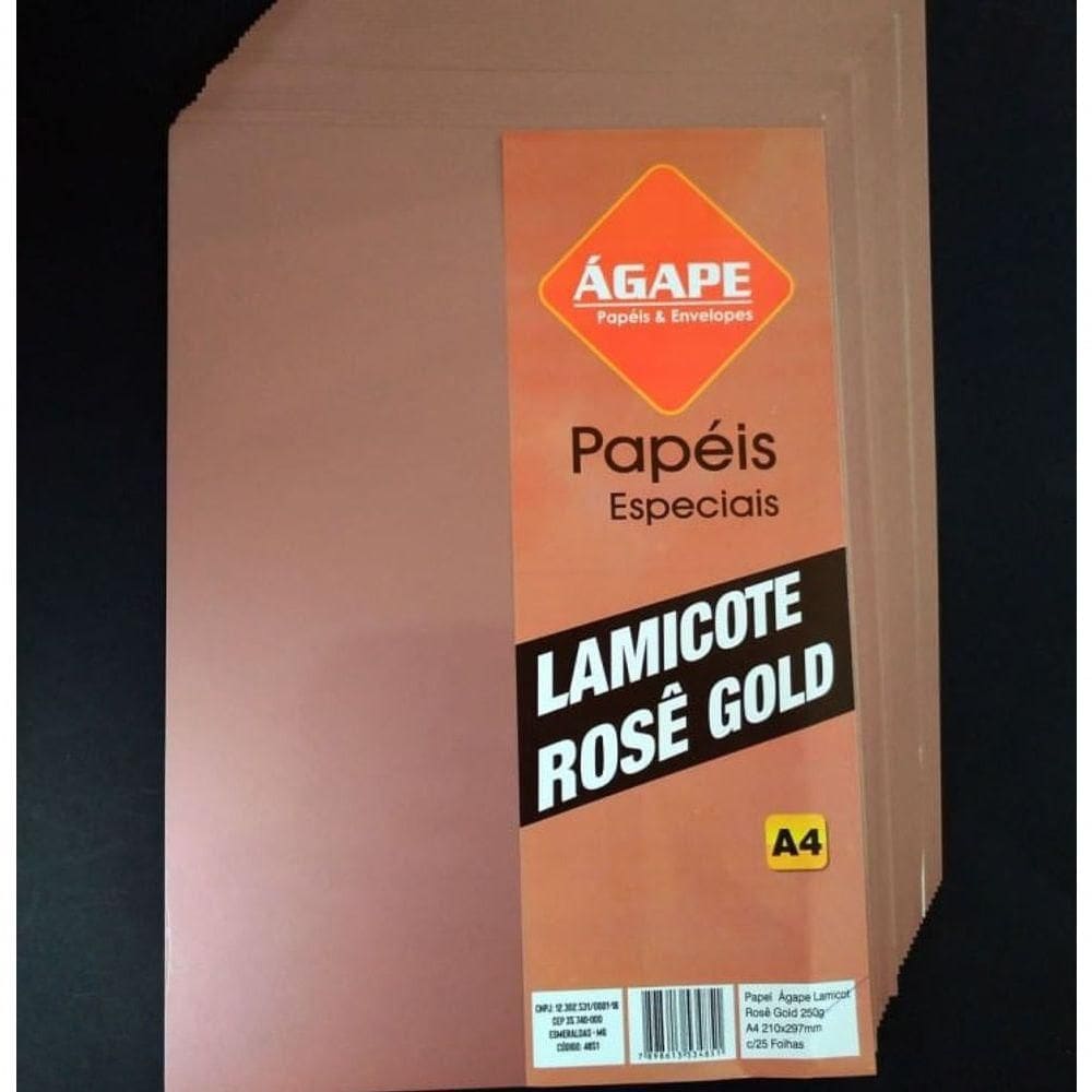 Papel Lamicote A4 210x297mm 250g-m² - 25 Folhas - ágape - Rose Gold