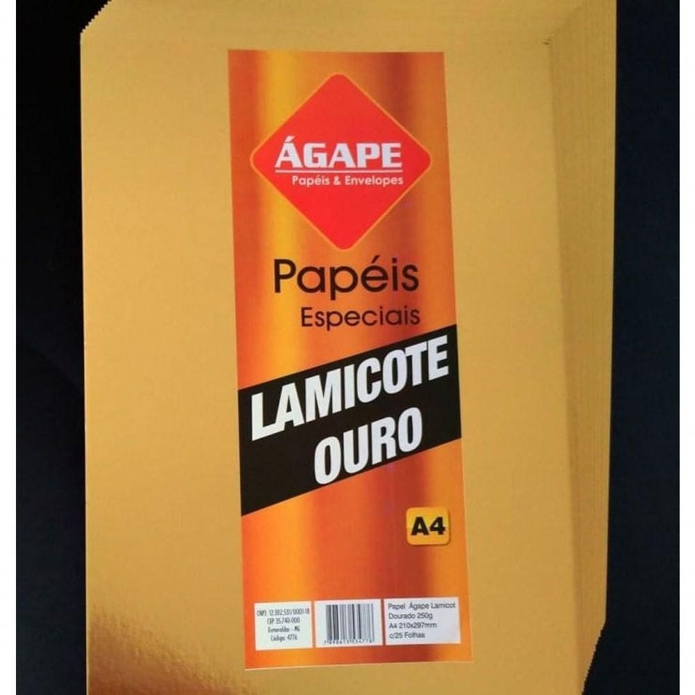 Papel Lamicote A4 210x297mm 250g-m² - 25 Folhas - ágape - Dourado