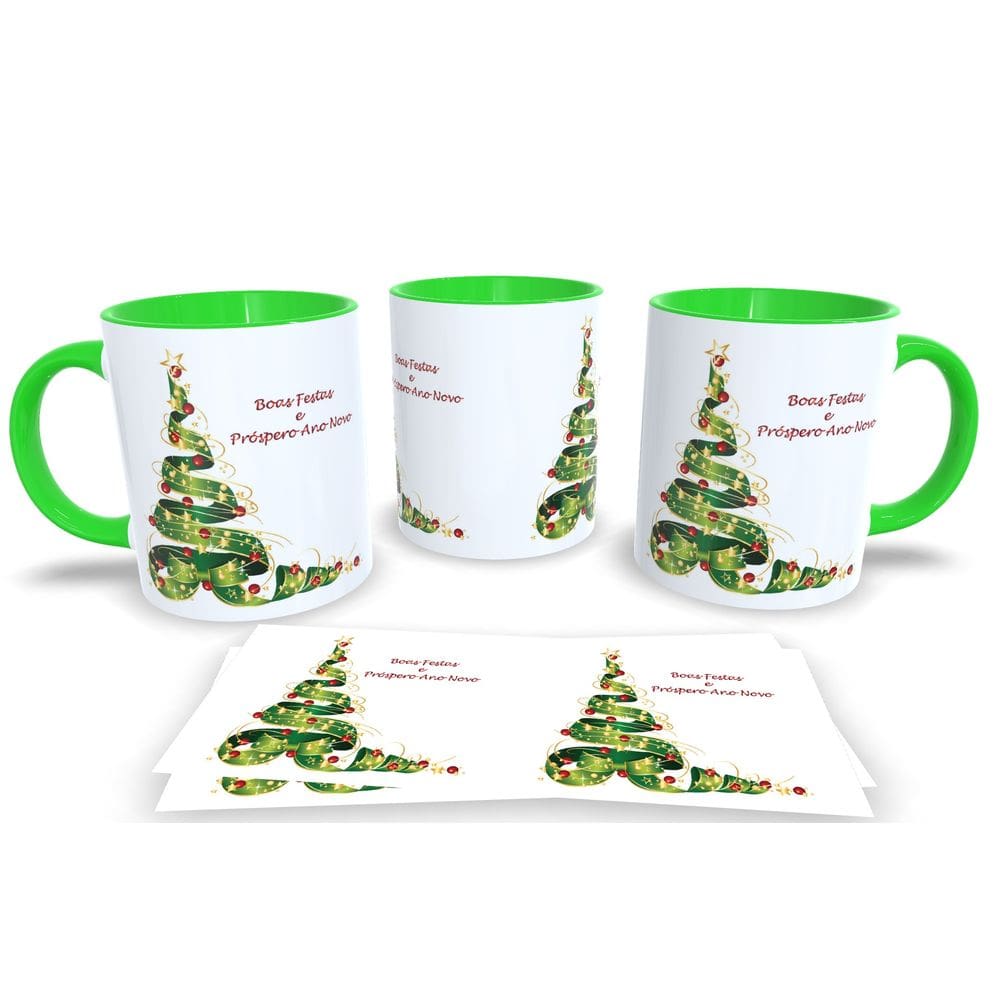 Caneca de Porcelana Verde Personalizada Arvore de Natal