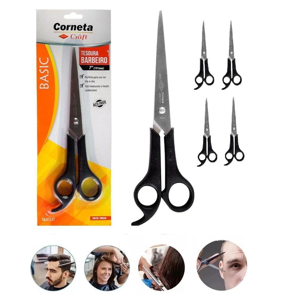 Kit Com 4 Tesoura De Barbeiro Salão Tamanho 7 Professional