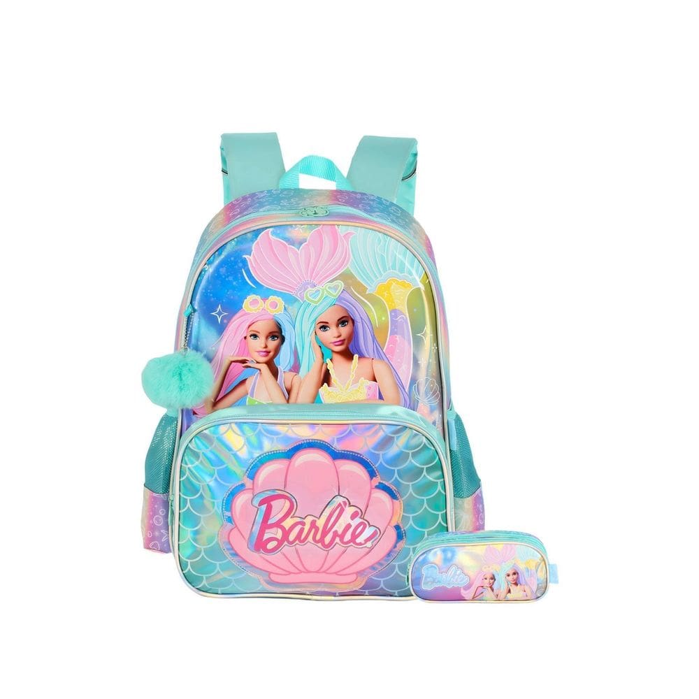 Kit Escolar Mochila Costas G+Estojo Triplo Barbie - Verde